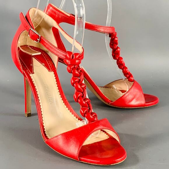 Altuzarra Shoes - ALTUZARRA Size 7 Red Braided Ankle Strap Stiletto Sandals